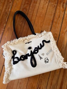 Karl Lagerfeld Bonjour Paris Cream Tote Bag